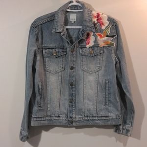 Minkpink bird and flower patched  denim jacket S